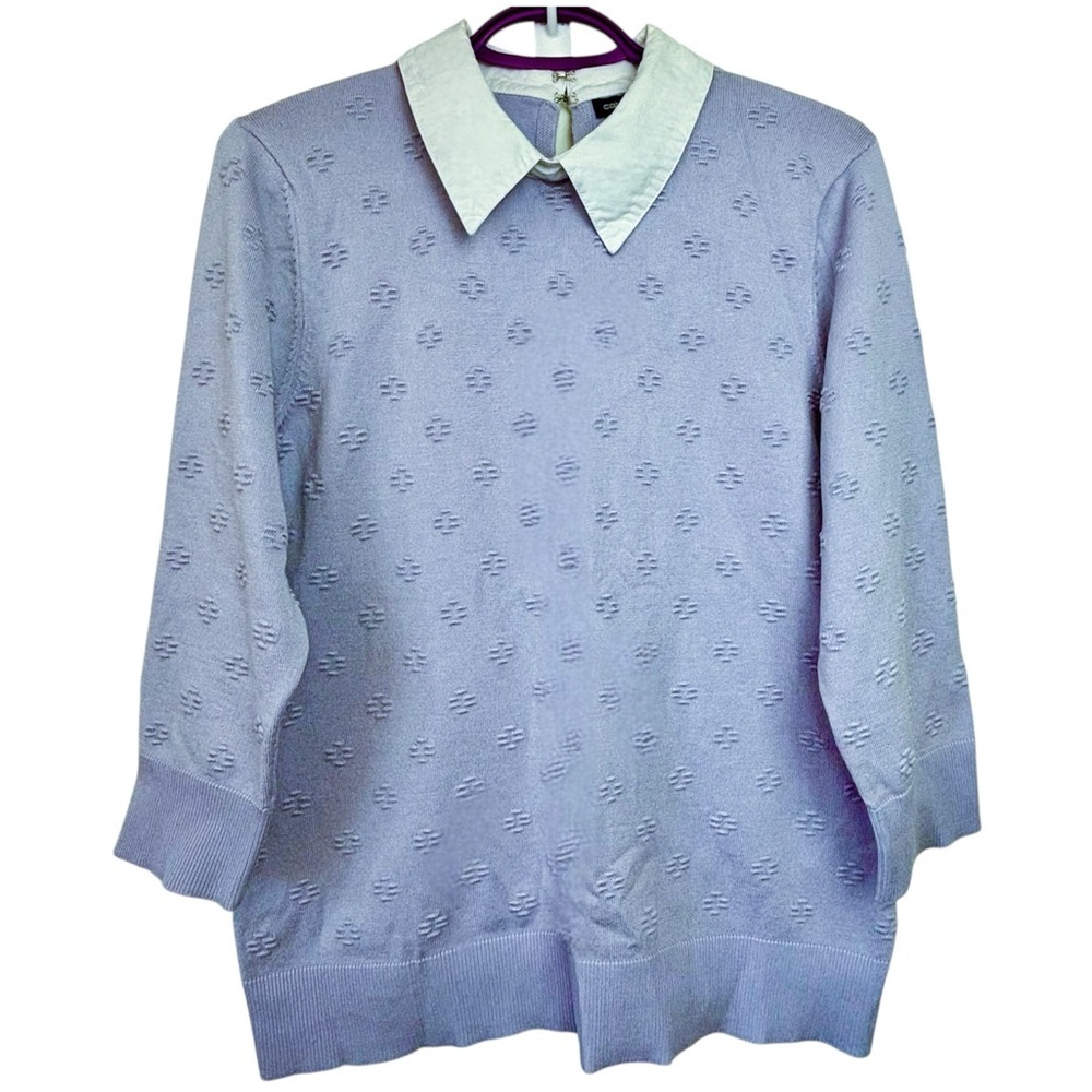 CABLE & GAUGE Lightweight 3/4 Sleeves Dickie Collared Sweater XL in Lavender - Picture 3 of 10